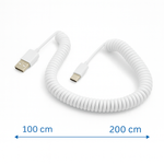Spiralkabel USB-C auf USB-A (USB 2.0-kompatibel), 100–200 cm, Weiß | System-S