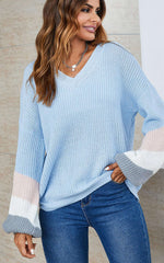 Grey & Peach Pink & White Striped Jumper In Blue Namma Markt