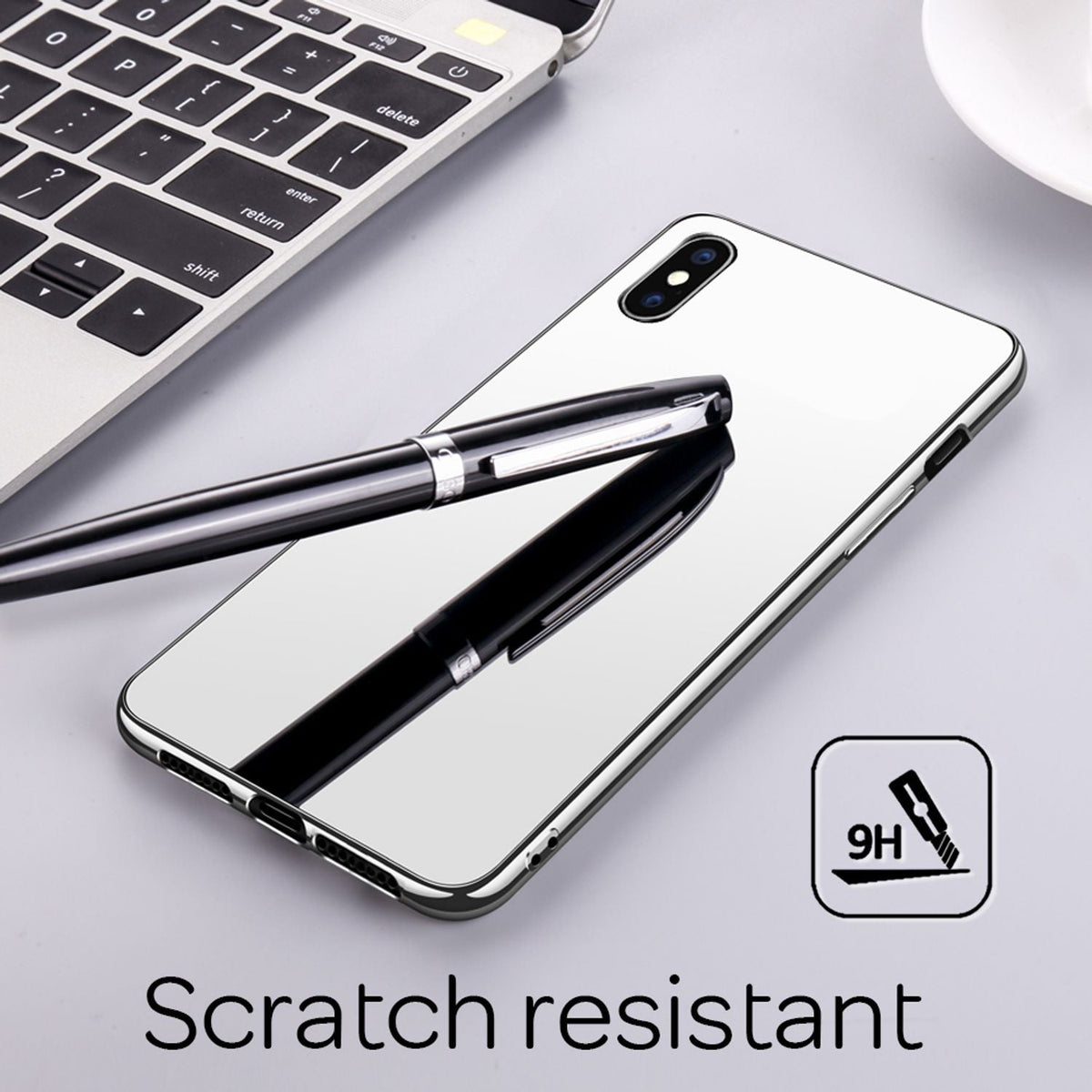 NALIA Spiegel Hartglas Hülle kompatibel mit iPhone XS Max, Mirror Hard-Case 9H Tempered Glass Cover & Silikon Bumper, Robuste Handyhülle Schutzhülle Etui Handy-Tasche Dünn