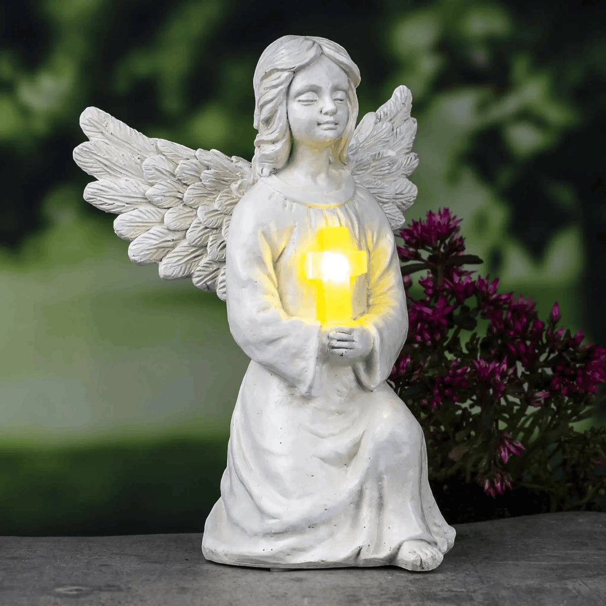 Engel Figur Gartendeko Solar Gartenfiguren Außen LED 22x16 Schutzengel Grab