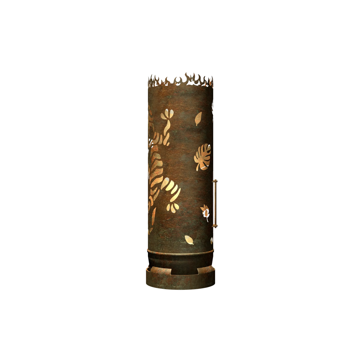 Feuertonne Gecko mit Blättern