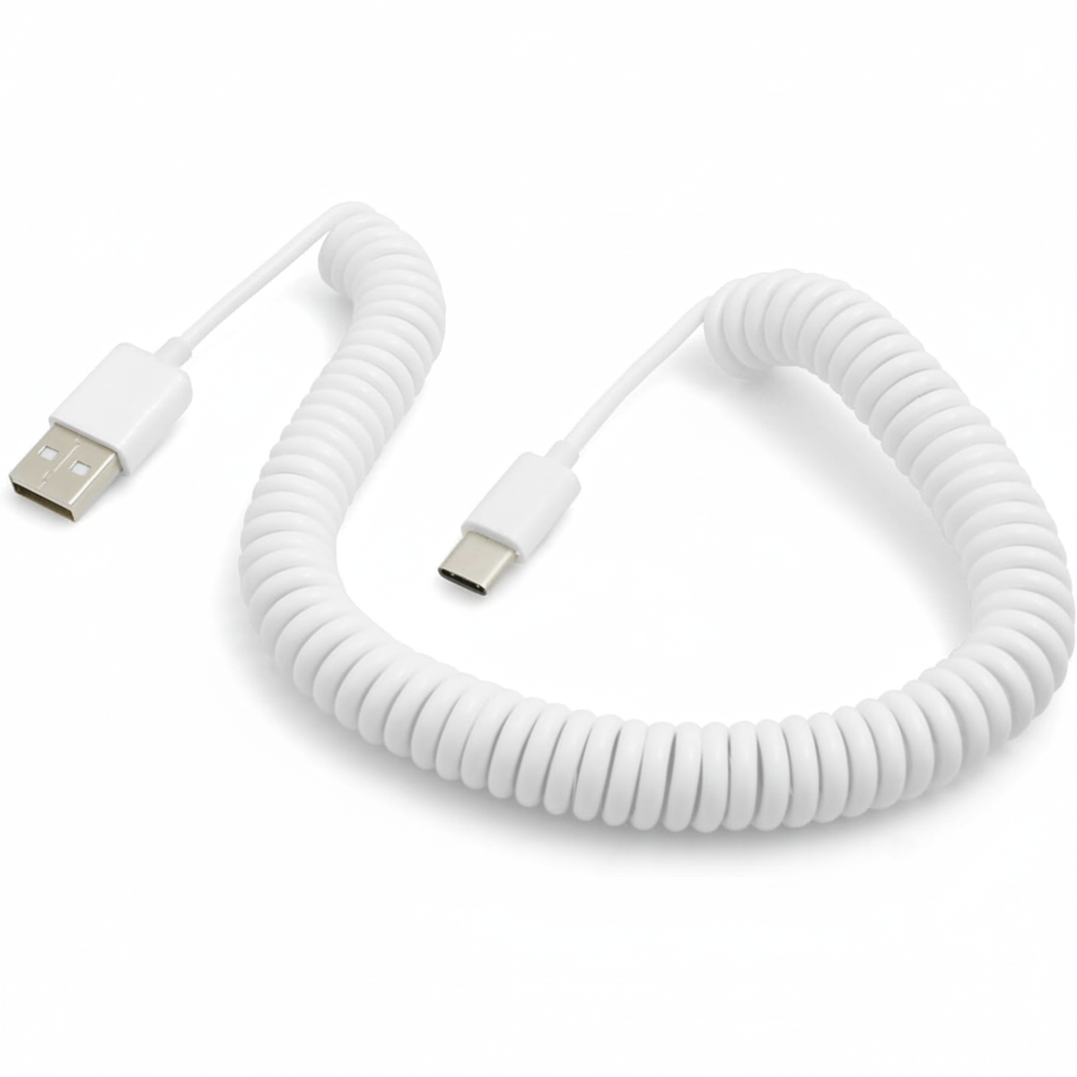 Spiralkabel USB-C auf USB-A (USB 2.0-kompatibel), 100–200 cm, Weiß | System-S