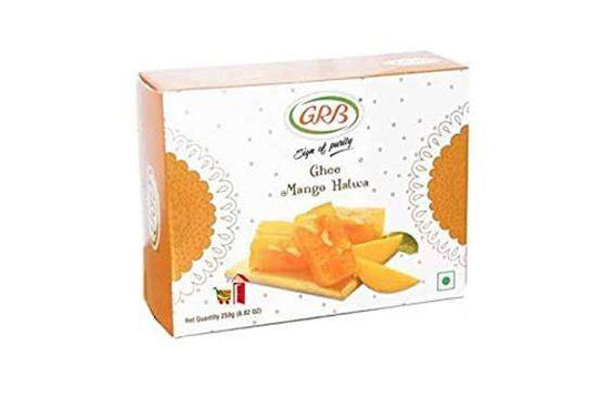 Box of Ghee Mango Halwa with GHB logo on a white background