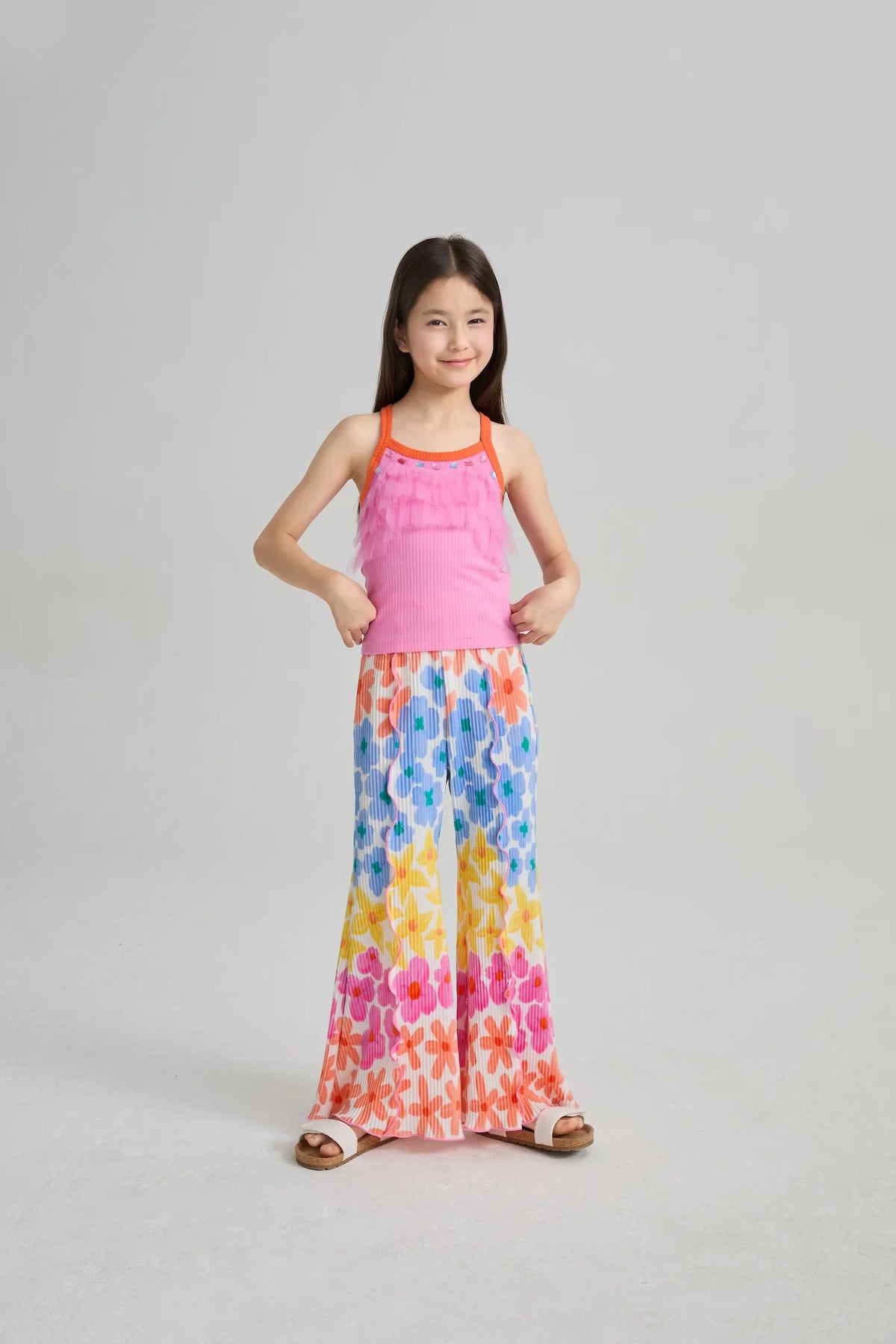 Palm Leaf Pleated Flare Pants