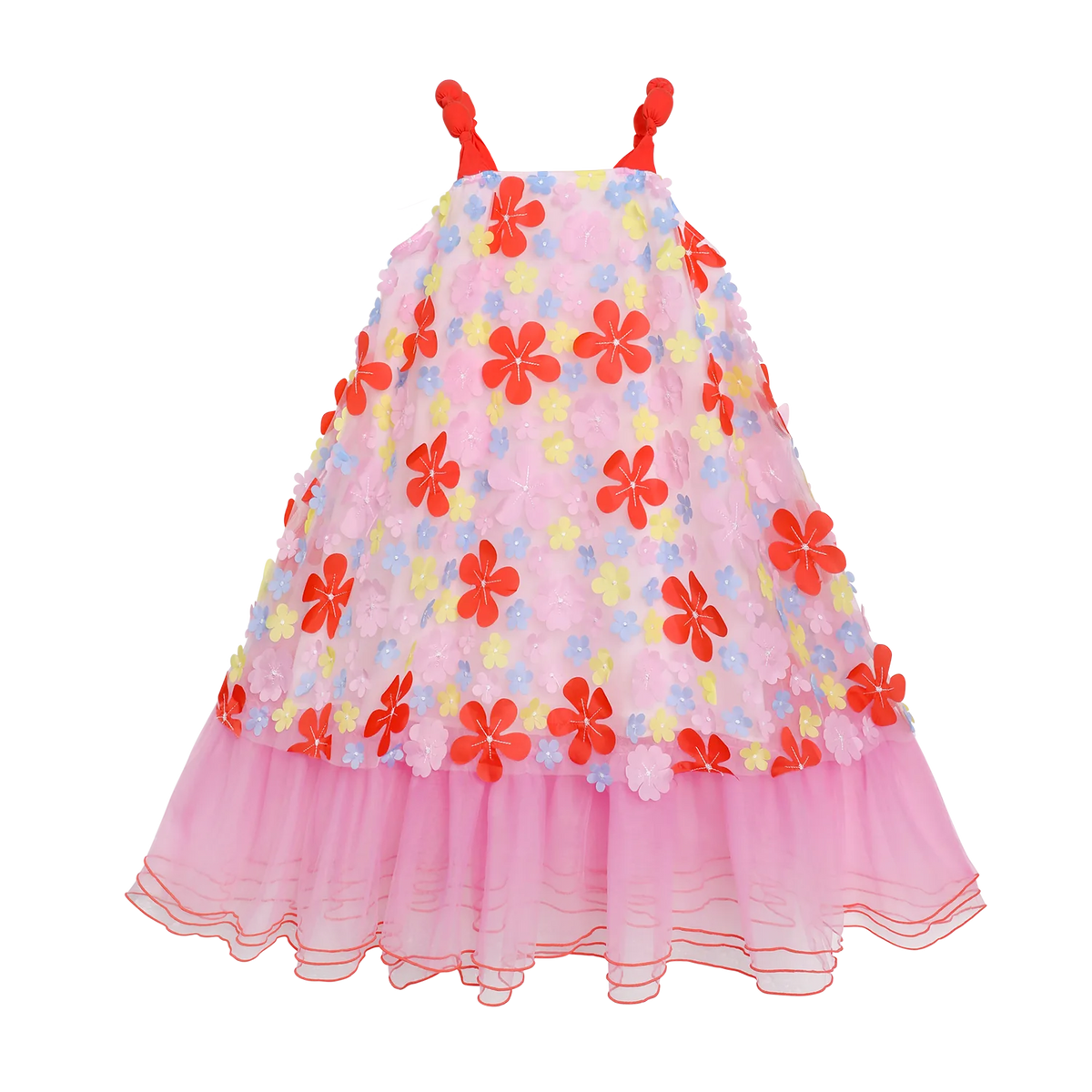 Tropical Bloom Embroidered Mesh Dress