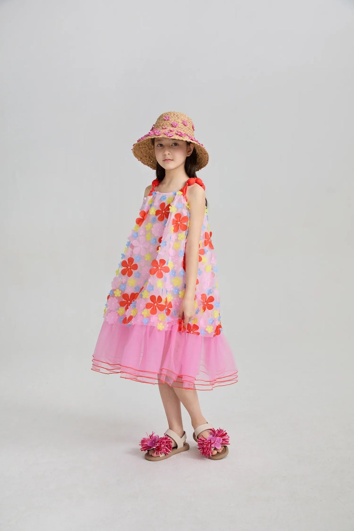 Tropical Bloom Embroidered Mesh Dress