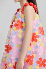 Tropical Bloom Embroidered Mesh Dress