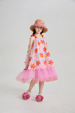 Tropical Bloom Embroidered Mesh Dress
