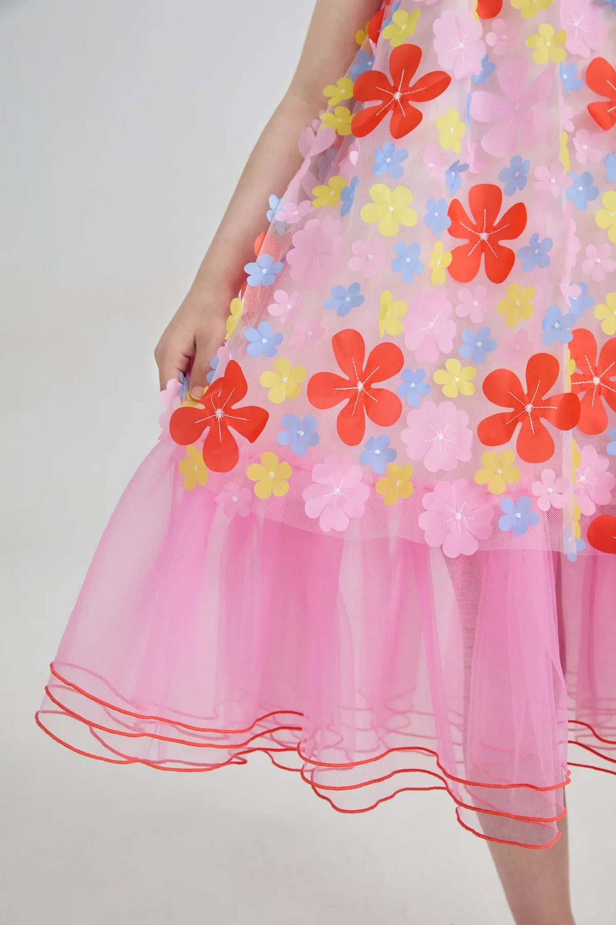 Tropical Bloom Embroidered Mesh Dress