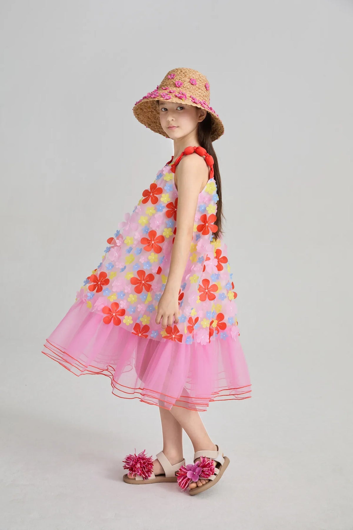 Tropical Bloom Embroidered Mesh Dress