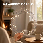 LED Weihnachtskranz 30 cm mit 40 LEDs & Timer – warmweiß, batteriebetrieben