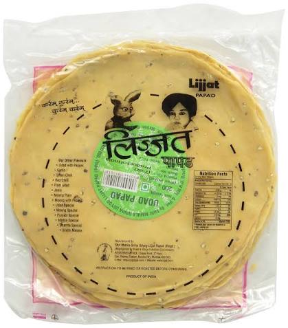 Lijjat Udad Papad with Black Pepper 5' Small 200g