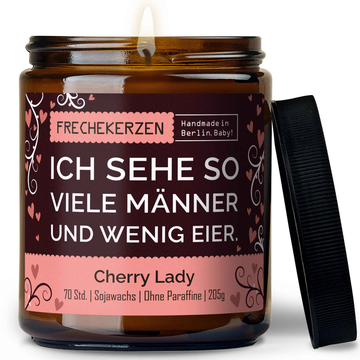 Kerze mit Deckel | ich sehe so viele männer und wenig eier.