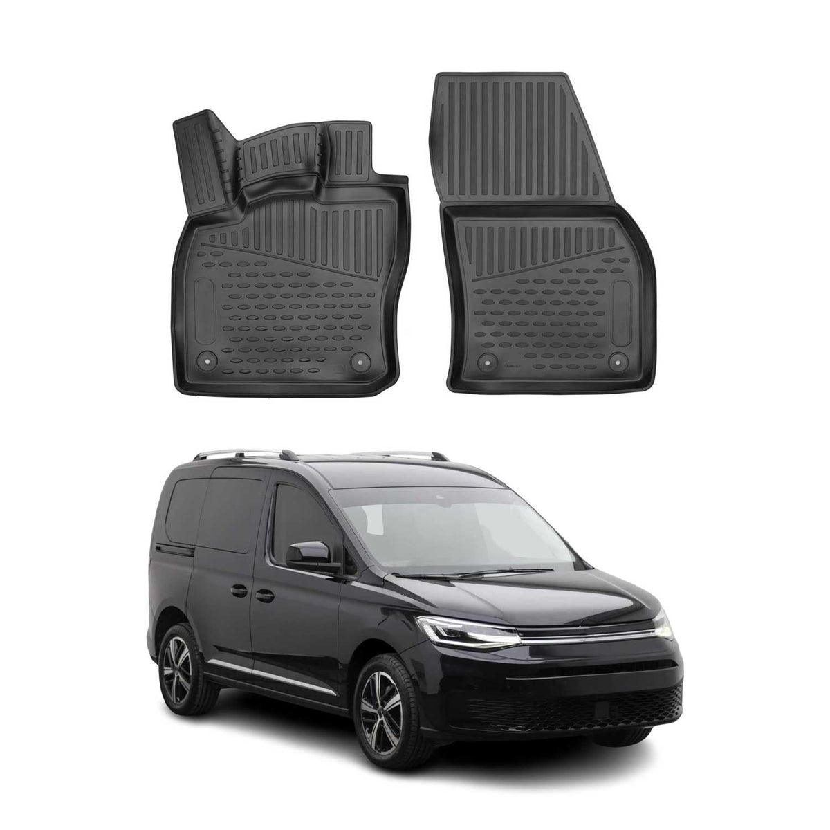 OMAC Gummimatten Fußmatten für VW Caddy V 2020-2026 TPE Automatten Schwarz 2x
