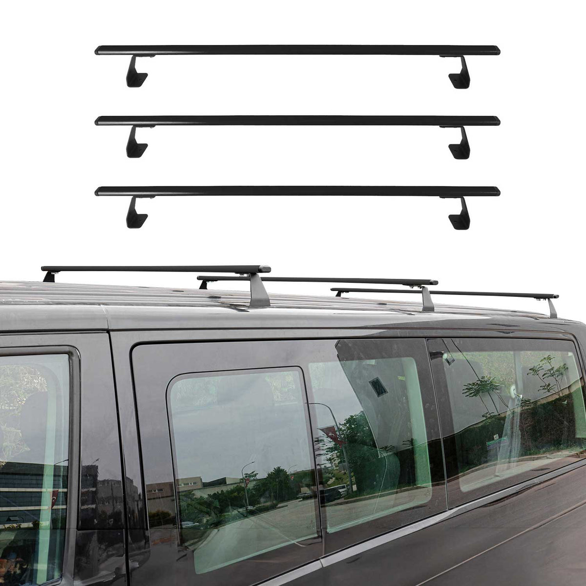 Dachträger Grundtäger für VW Transporter T7 2023-2026 75kg Stahl Schwarz 3 tlg