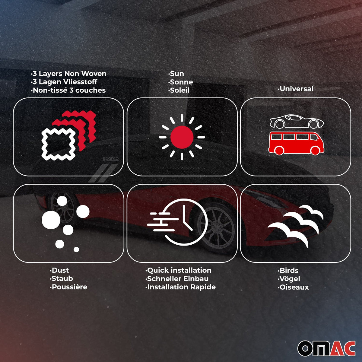 SPARCO Auto Schutzhülle Vollgarage Autoabdeckung Schwarz Ganzgarage Autogarage S