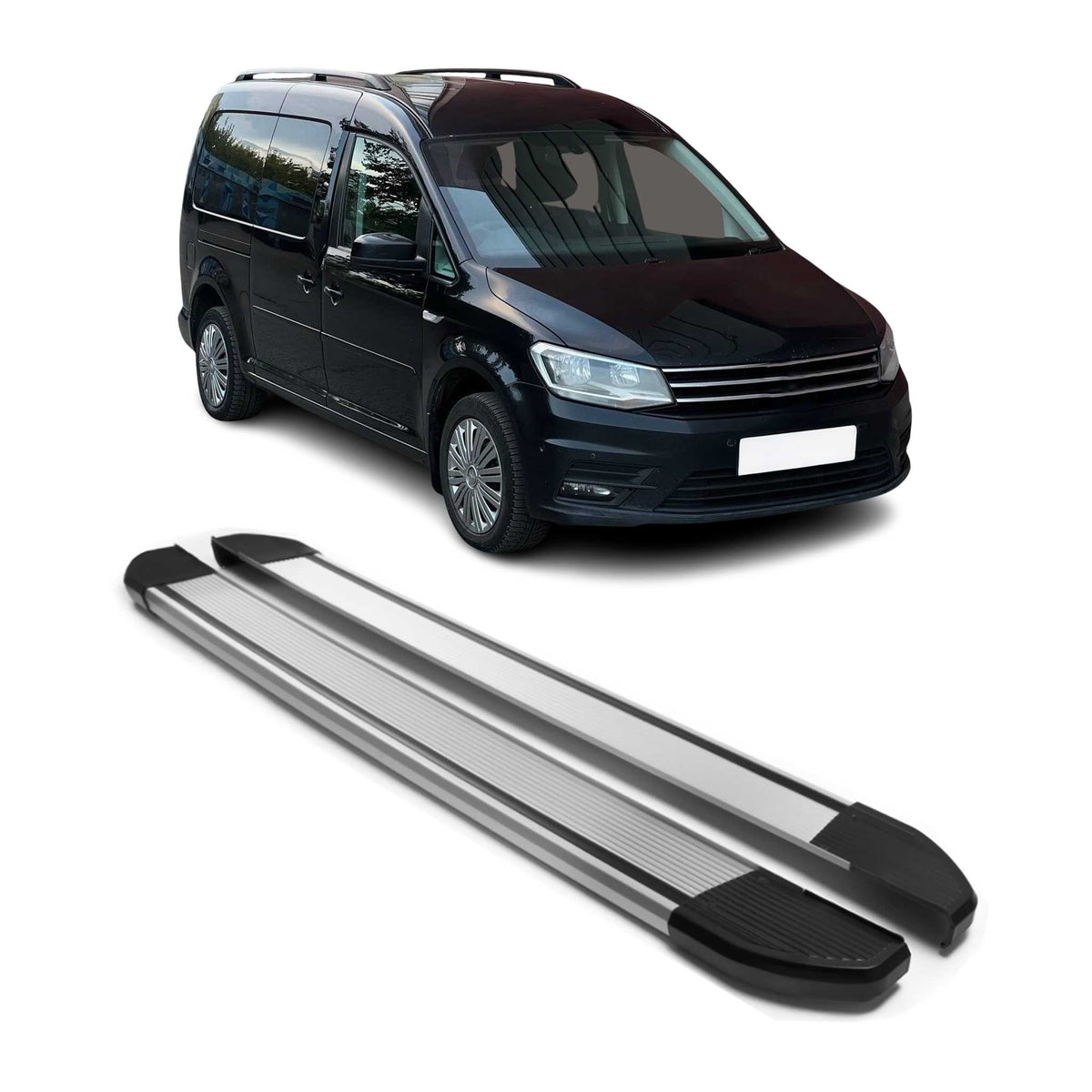 Alu Seitenschweller Trittbretter für VW Caddy Maxi 2004-2015 Silber 2tlg