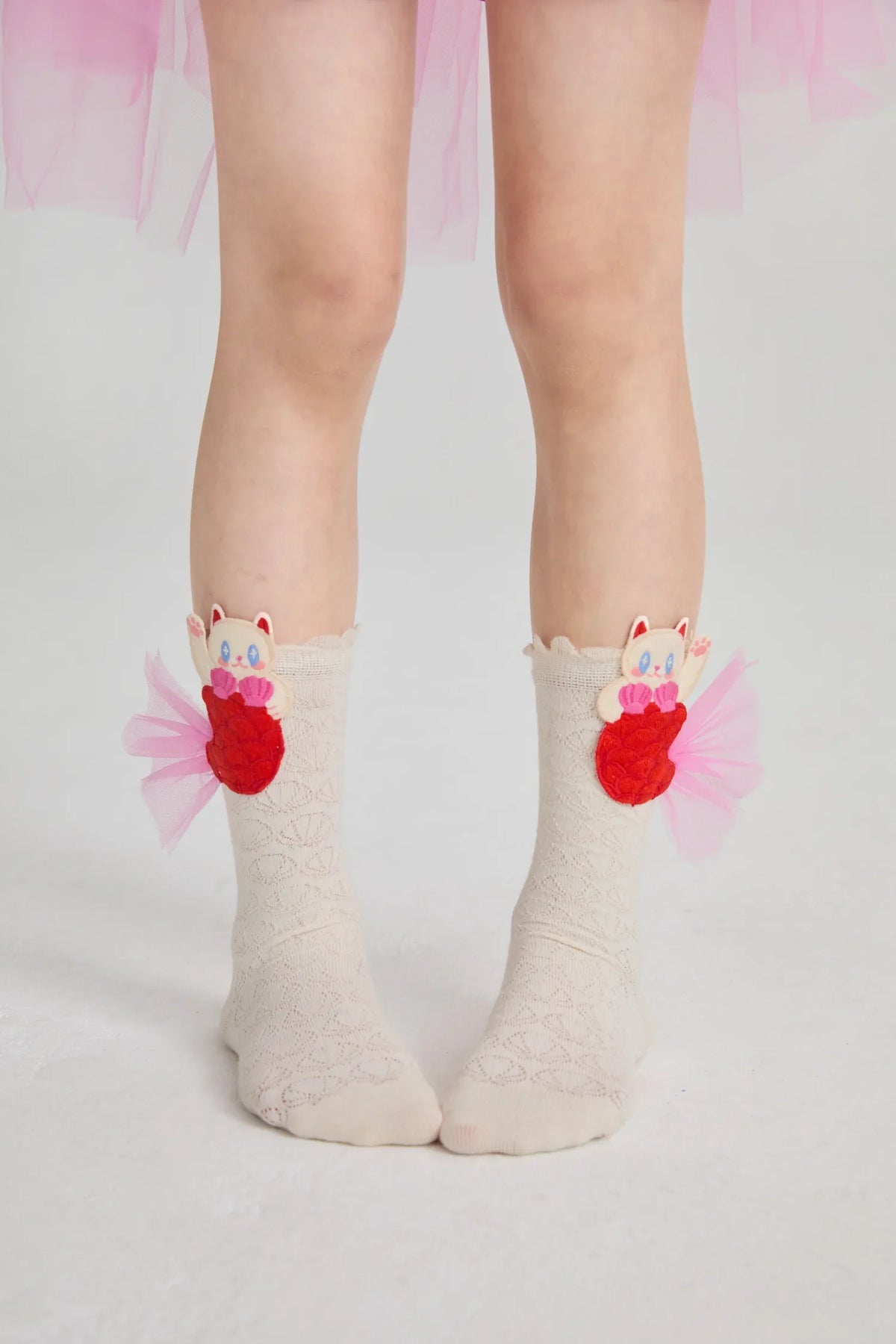 Mermaid Cat Shell Embroidered Socks