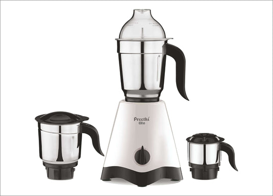 Preethi Elite Plus Mixer Grinder 600W 3 Jars, White Black - Namma Markt