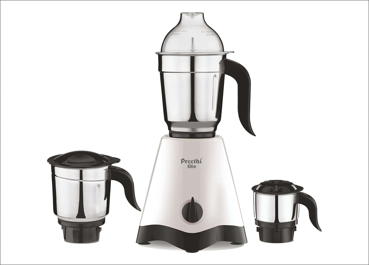Preethi Elite Plus Mixer Grinder 600W 3 Jars, White Black - Namma Markt