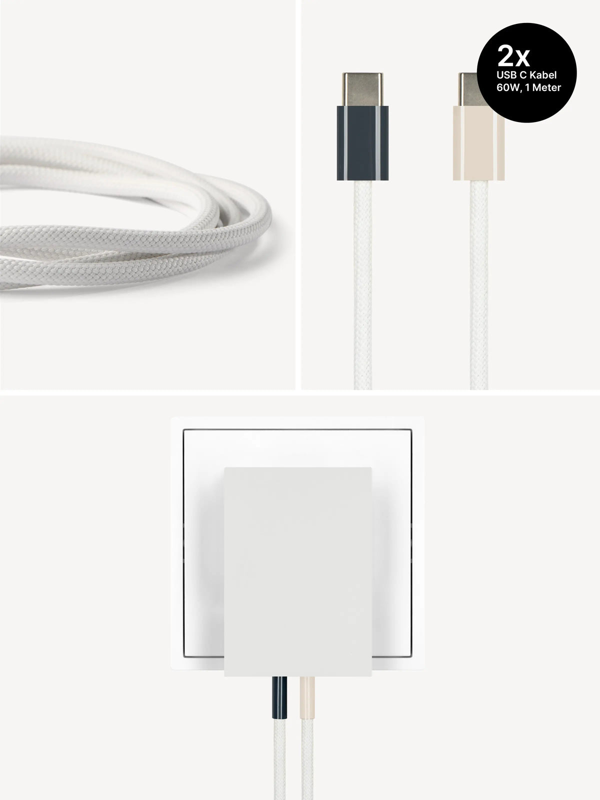 USB-C Ladegerät 65W + 2x USB-C Kabel (Midnight+Dune)