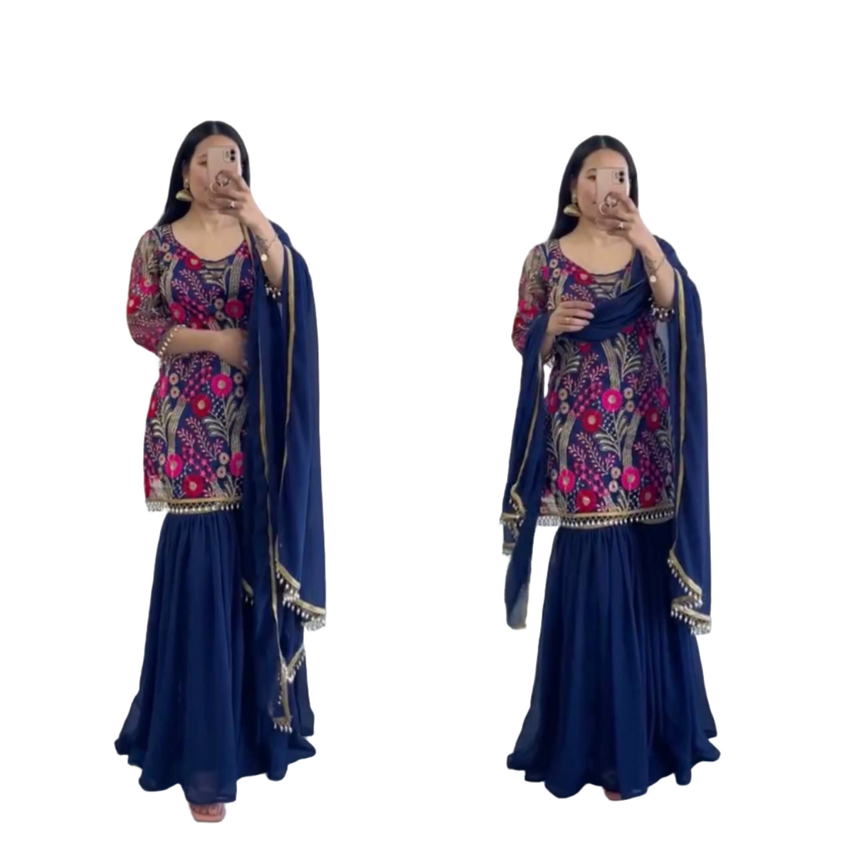 Sequence Work Faux Georgette Sharara Suit in Germany