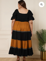 WOMEN'S PLUS SIZE BLACK & MUSTARD COLOR BLOCK DRESS IN BERLIN