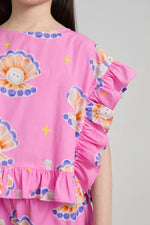 Pearl Cat Cotton Ruffle Top