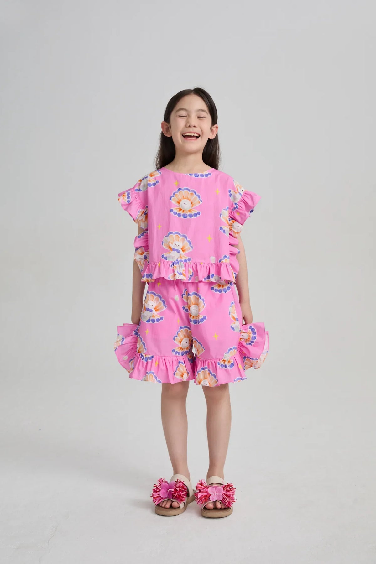 Pearl Cat Cotton Ruffle Top