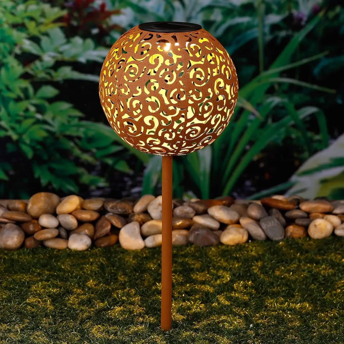 Solarleuchte Gartenstecker Rost 53 cm LED Lampe Solarkugel Gartenbeleuchtung