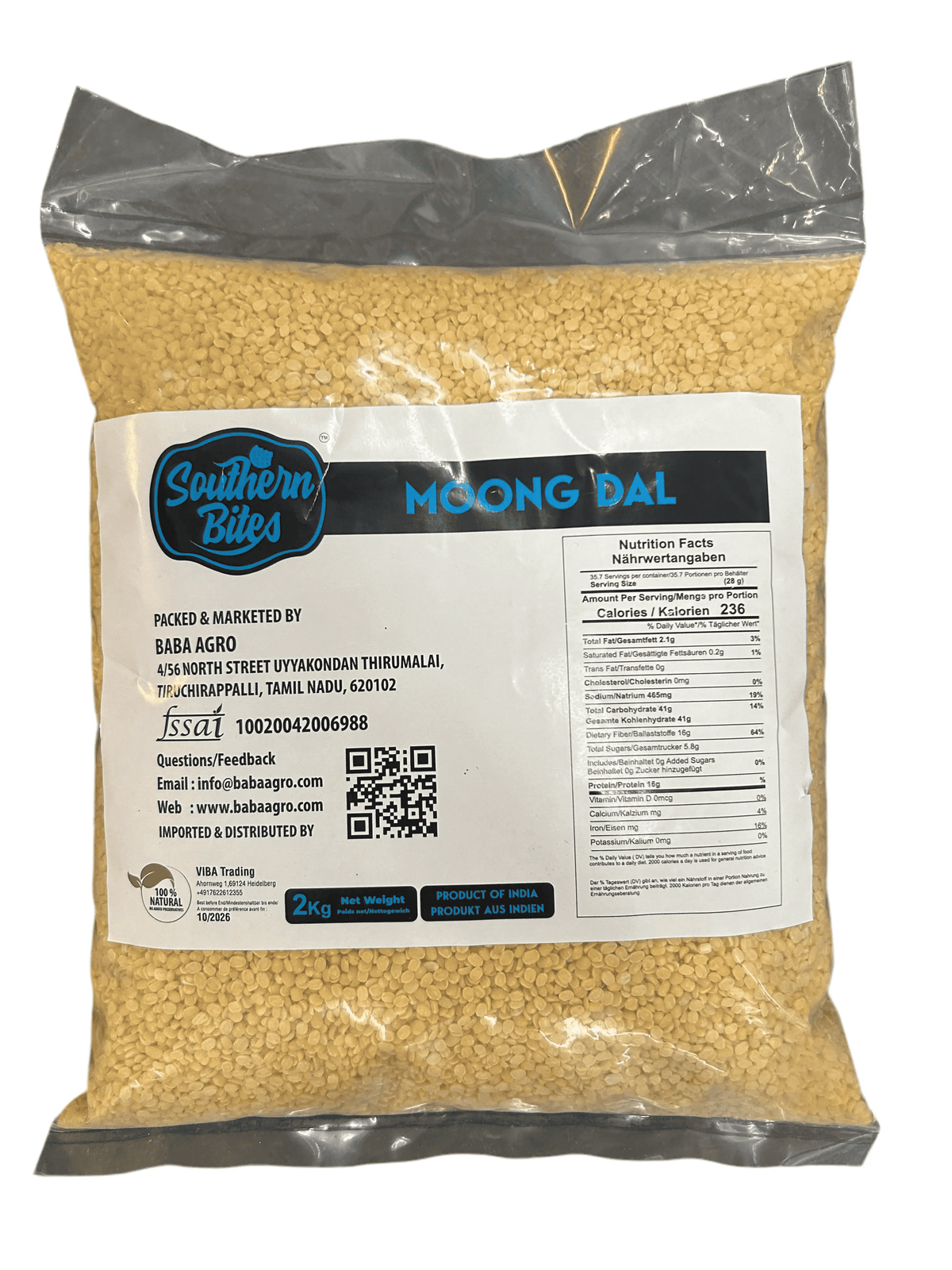 Southern Bites Premium Moong / Mung Dal 2kg - Namma Markt