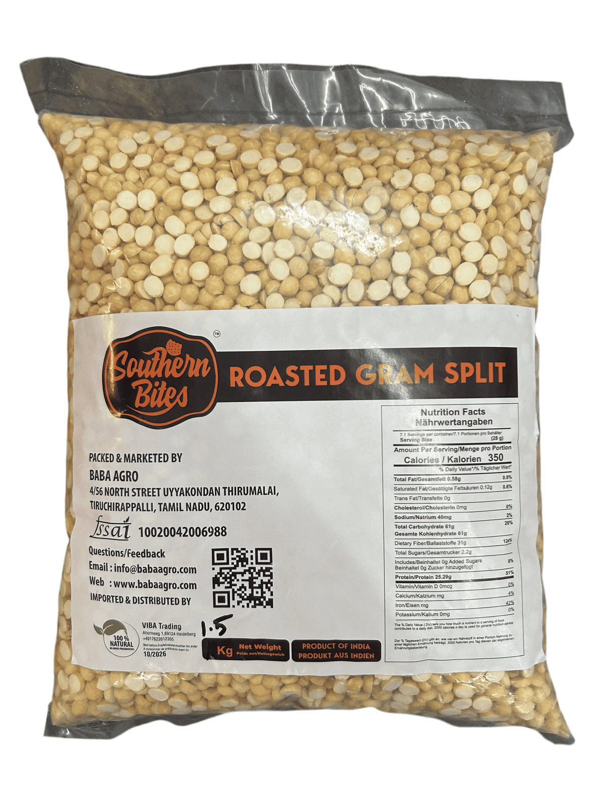 Southern Bites Premium Roasted Chana / Fried Gram 1.5kg - Namma Markt