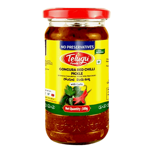 Telugu Foods Gongura Red chilli Pickle (with garlic) 300g - Namma Markt