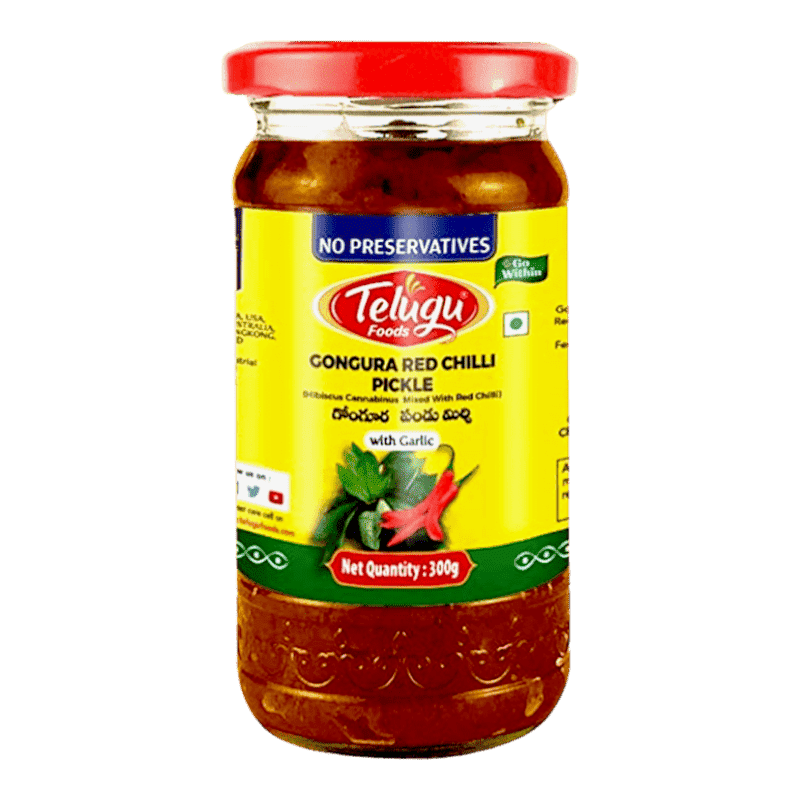 Telugu Foods Gongura Red chilli Pickle (with garlic) 300g - Namma Markt