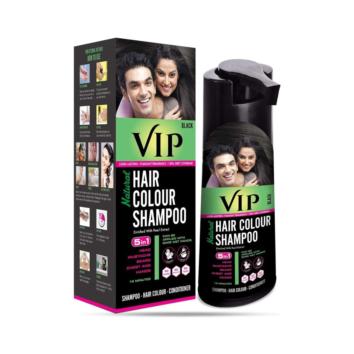 VIP 5 in 1 Hair Colour Shampoo Base Hair Colour Black 180ml - Namma Markt