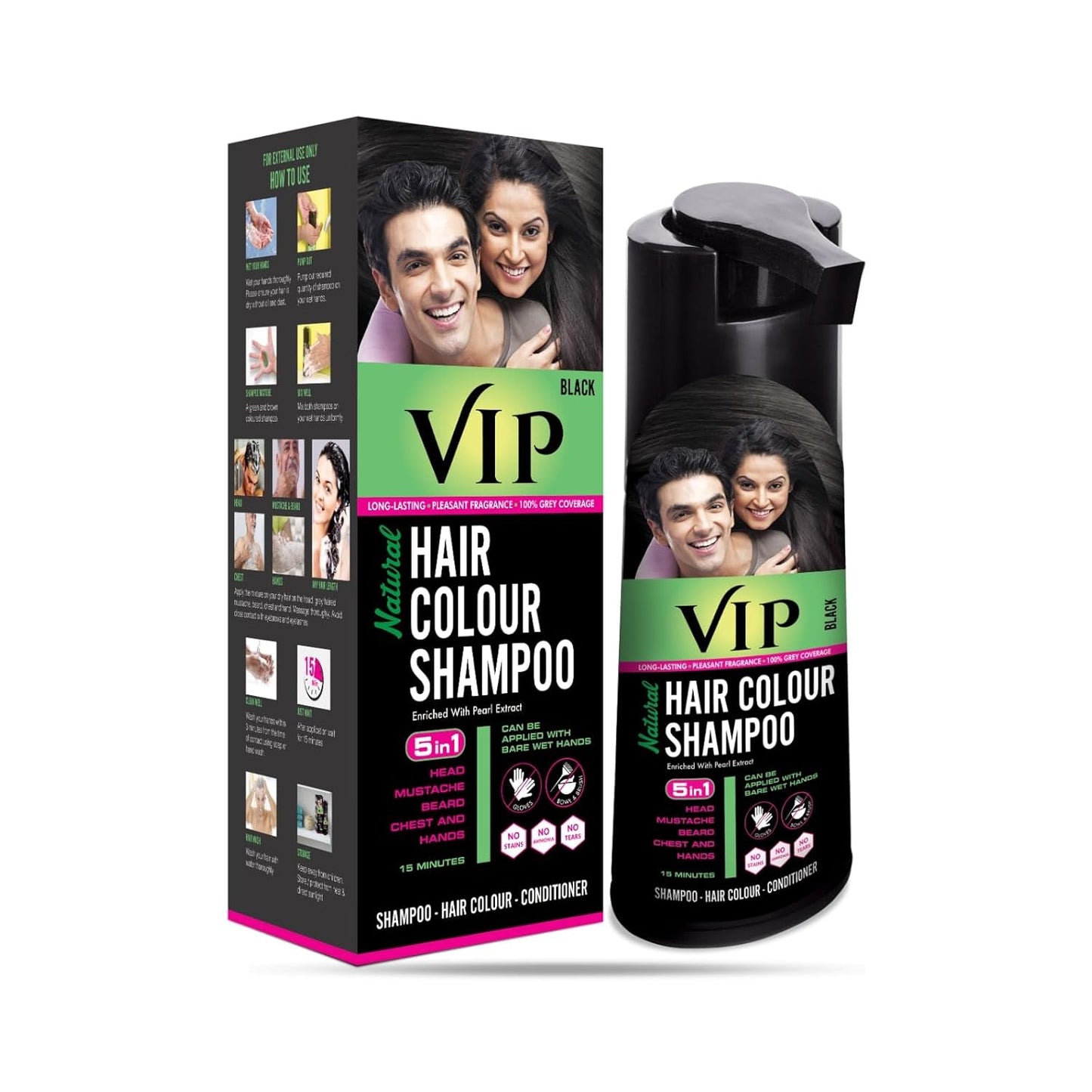 VIP 5 en 1 Base de Champú para Color de Cabello Color Negro 180ml