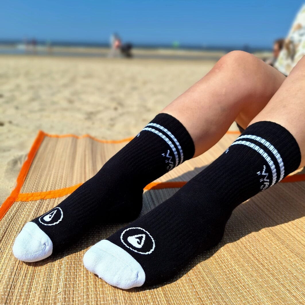 Cotton Crew Socks Stripes + Logo black