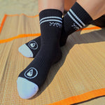 Cotton Crew Socks Stripes + Logo black