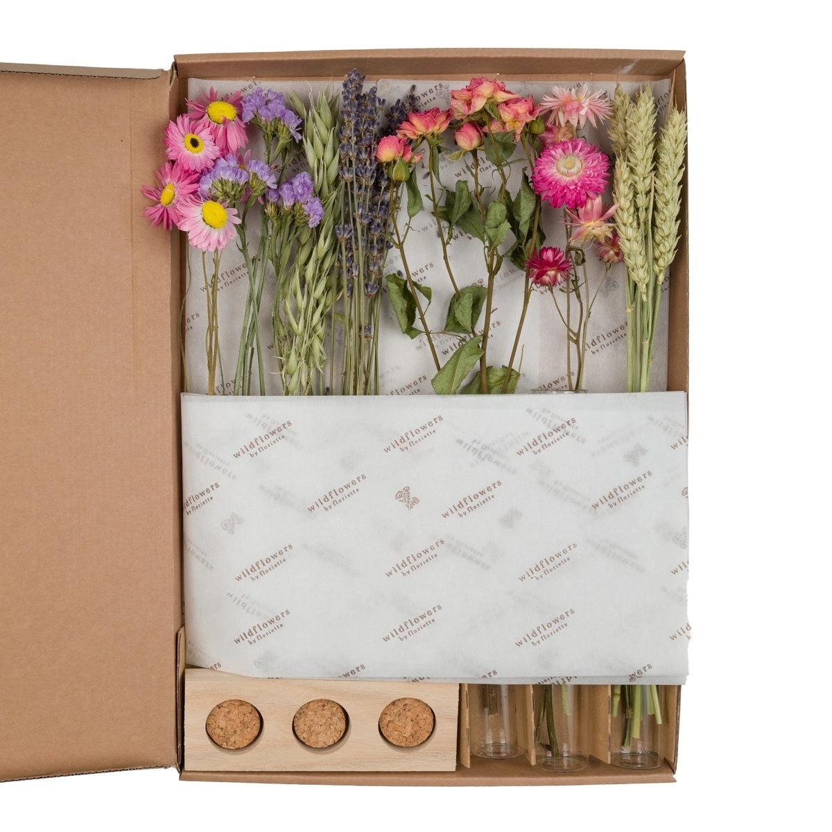Floriëtte - Trockenblumen - Geschenkbox MIT VASEN, Rosa