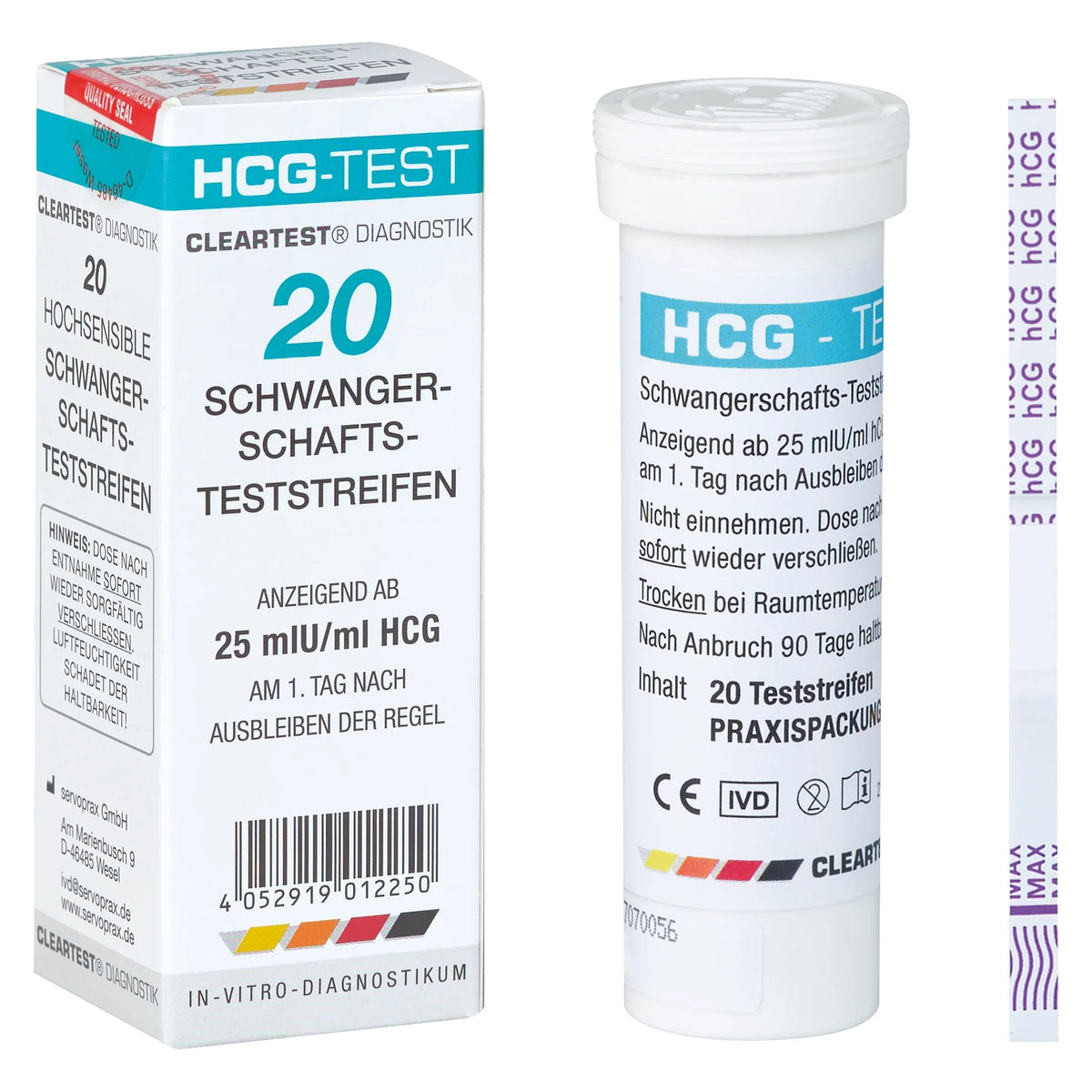 Cleartest hCG Schwangerschafts-Teststreifen - 20 Stück | Packung (20 Tests)