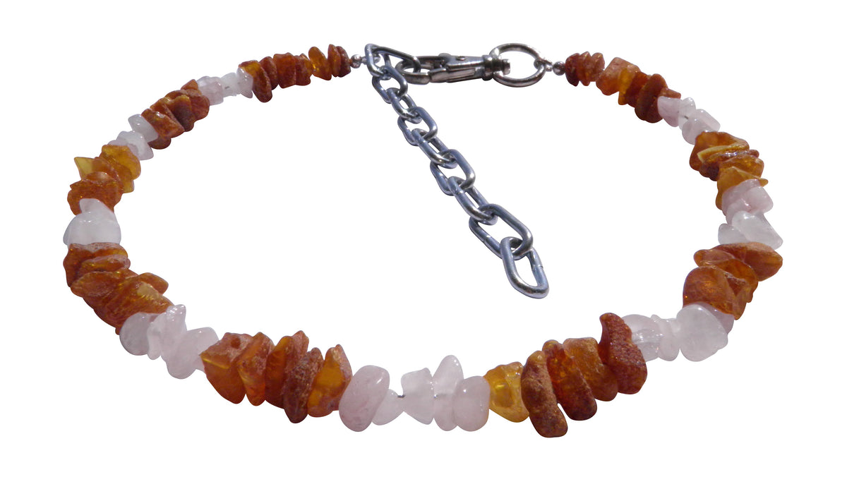 Hunde Bernsteinkette Flexi mit Rosenquarz