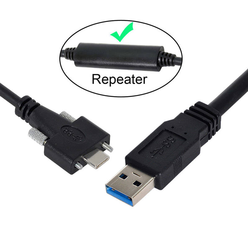 USB 3.1 Kabel 8 m Typ C Stecker zu 3.0 Typ A Stecker Schraube in Schwarz | System-S