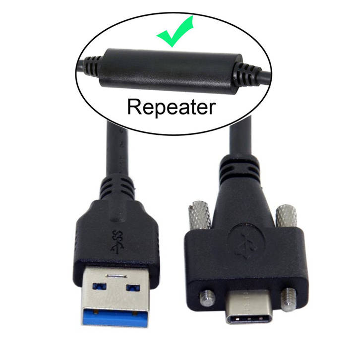 USB 3.1 Kabel 8 m Typ C Stecker zu 3.0 Typ A Stecker Schraube in Schwarz | System-S