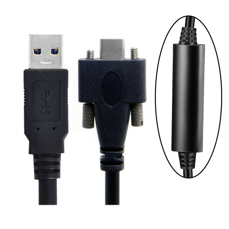 USB 3.1 Kabel 8 m Typ C Stecker zu 3.0 Typ A Stecker Schraube in Schwarz | System-S