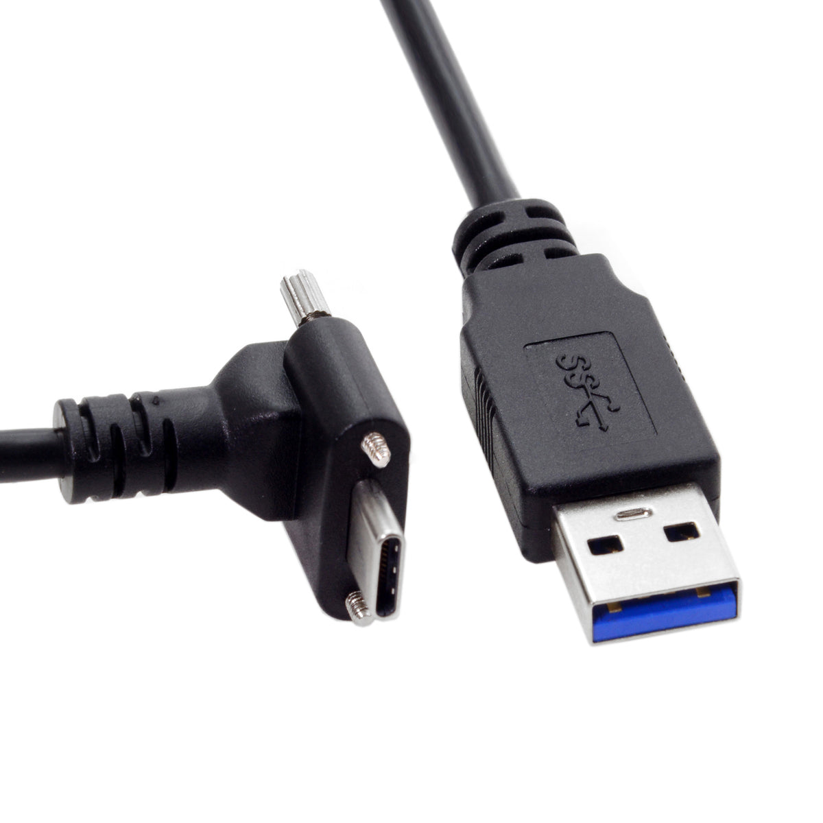 USB 3.1 Kabel 8 m Typ C Stecker zu 3.0 Typ A Stecker Schraube Winkel Schwarz | System-S