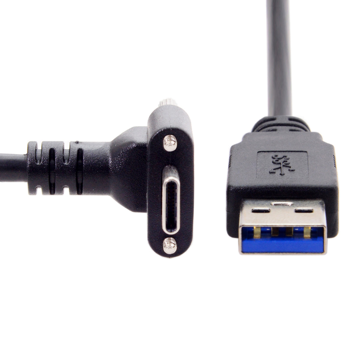 USB 3.1 Kabel 8 m Typ C Stecker zu 3.0 Typ A Stecker Schraube Winkel Schwarz | System-S