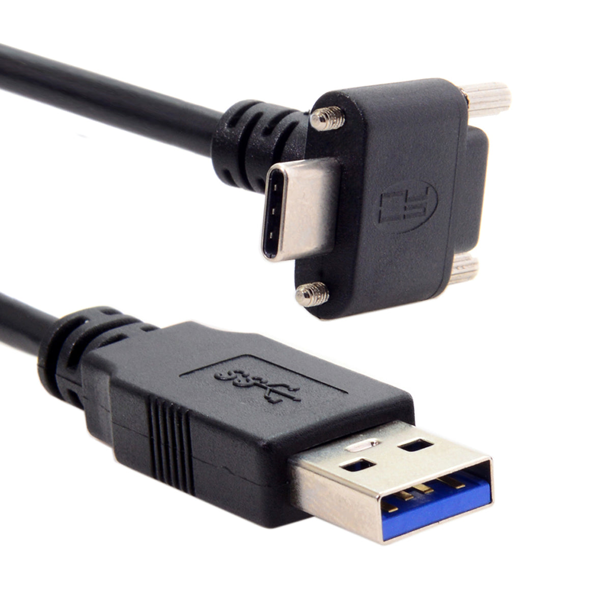 USB 3.1 Kabel 8 m Typ C Stecker zu 3.0 Typ A Stecker Schraube Winkel Schwarz | System-S
