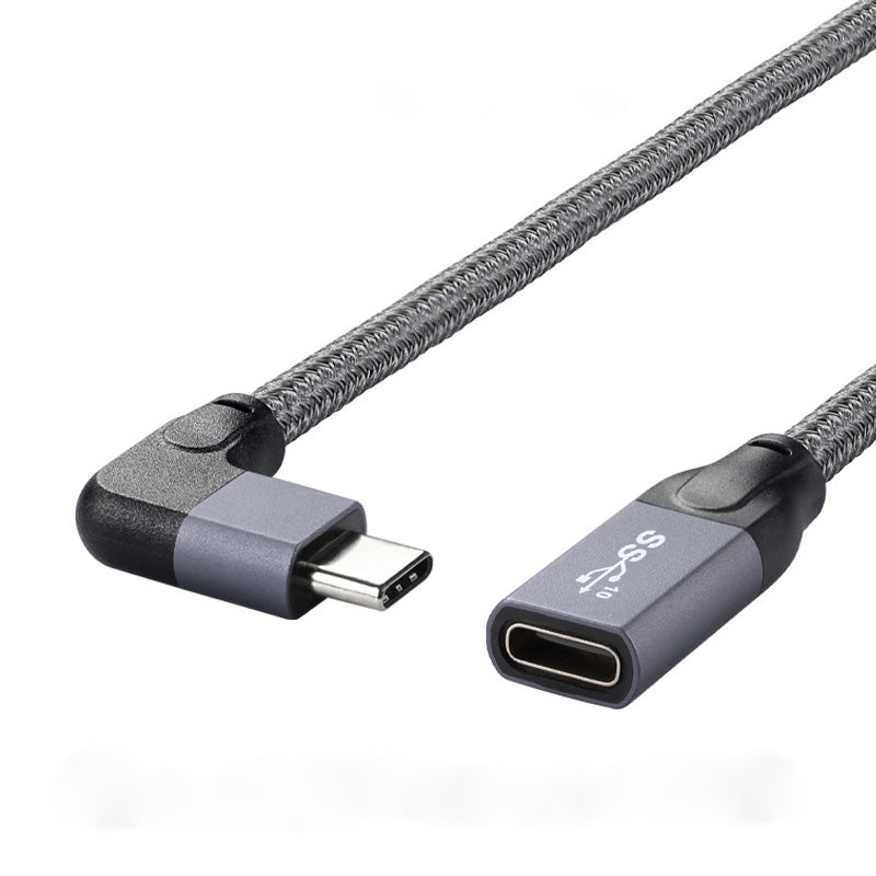 USB 3.1 Gen 2 Kabel 100cm Typ C Stecker zu Buchse geflochten Winkel Grau | System-S