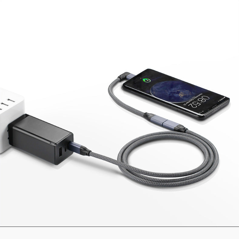 USB 3.1 Kabel 20 cm Typ C Stecker zu Buchse geflochten Winkel in Grau | System-S