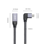USB 3.1 Gen 2 Kabel 100cm Typ C Stecker zu Buchse geflochten Winkel Grau | System-S